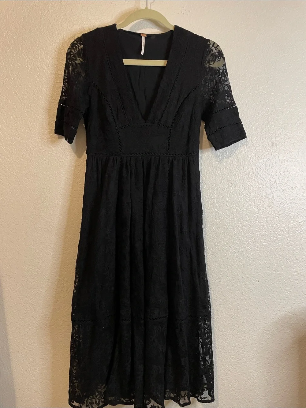 Free People Mountain Laurel Lace Midi Dress in black.